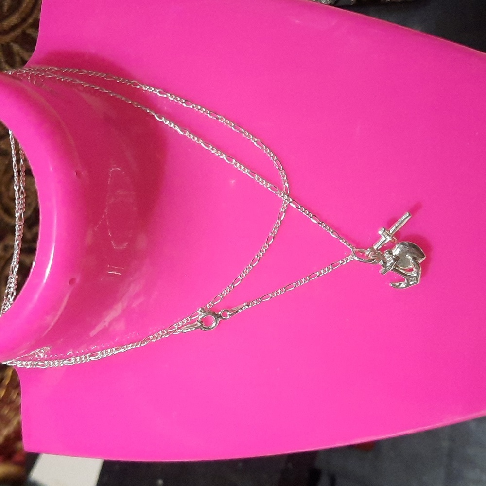 NEW GENUINE SOLID STERLING SILVER 3 FAITH Charms NECKLACE Anchor Cross Heart